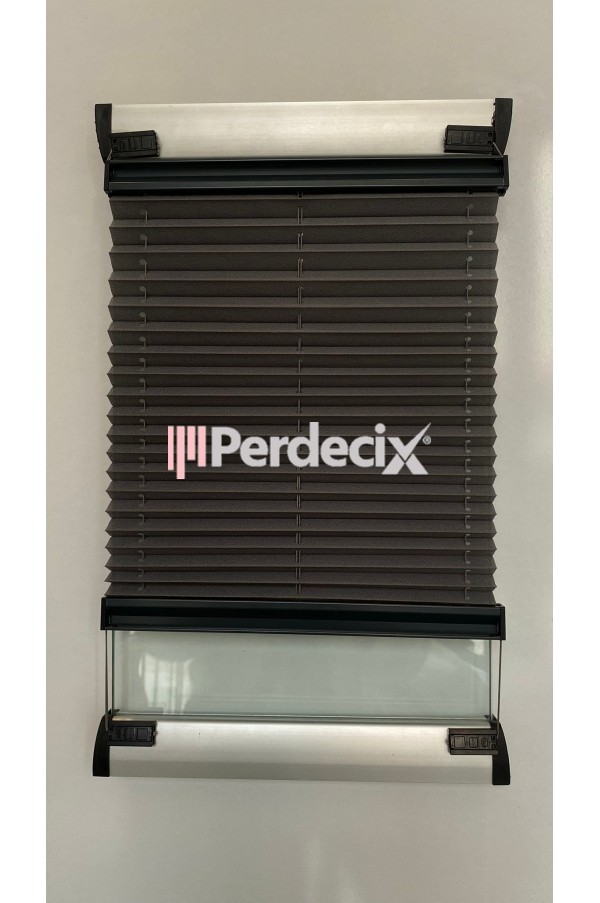 Perdecix Akordiyon Katlanır Cam balkon Plise Perde Ofis, Plastik Pencere Kapı ve Alüminyum Pencere ve Kapı perdesi Antrasit Kumaş,Siyah Profil